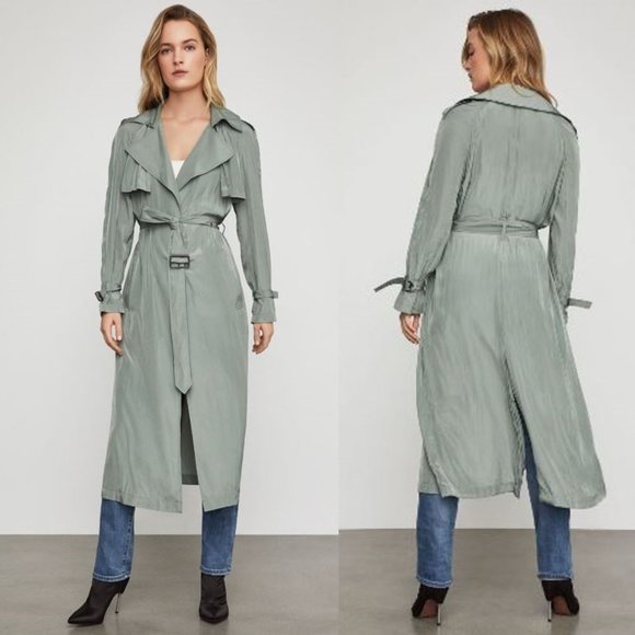 *NWT* BCBG MaxAzria “Celina” Draped Kelly Green Belted Trench Coat XXS - Picture 2 of 15